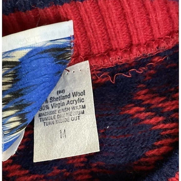 VINTAGE Fall River Wool Blend Cardigan Sweater Womens Medium Red Blue Snowflake - Picture 11 of 12